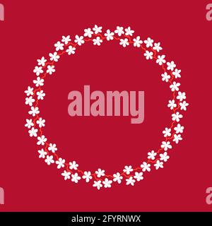 Couronne de fleurs colorées.couronne délicate de branches de sakura.fleurs dessinées à la main, cercle Cadre de fleurs blanches sur mauve.Design pour invitati Banque D'Images