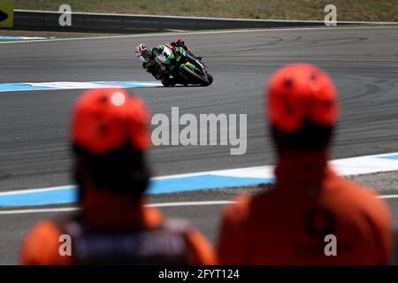 Cascais. 29 mai 2021. Le britannique Jonathan Rea de Kawasaki Racing Team WorldSBK participe à la course 1 du championnat du monde FIM Superbike Estoril Round au Circuito Estoril à Cascais, Portugal, le 29 mai 2021. Crédit: Pedro Fiuza/Xinhua/Alay Live News Banque D'Images