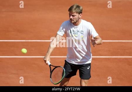 Paris, France. 29 mai 2021. David Goffin de Belgique pendant la pratique avant l'Open de France 2021, un tournoi de tennis Grand Chelem au stade Roland-Garros le 29 mai 2021 à Paris, France - photo Jean Catuffe / DPPI crédit: DPPI Media/Alay Live News Banque D'Images
