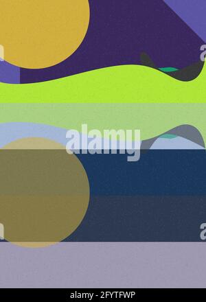 Illustration de l'affiche d'art génératif silhouette de paysage géométrique Illustration de Vecteur