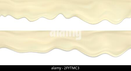 Vector définit une bordure transparente de vagues et de flux réalistes Gouttes de mayonnaise.Realistic Vector collection égoutter la crème ou la sauce sans couture Illustration de Vecteur