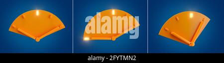 Un rendu 3D d'un ensemble d'horloges orange montrant heure différente Banque D'Images