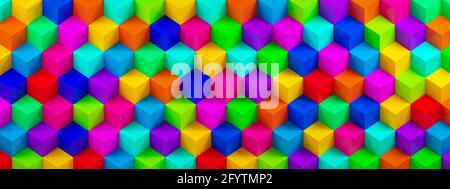 arrière-plan de cubes 3d multicolores, arrière-plan géométrique, rendu 3d, image panoramique Banque D'Images