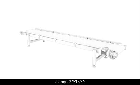 Rendu 3D d'une machine d'installation de fabrication de tapis de transport, isolée sur fond blanc Banque D'Images