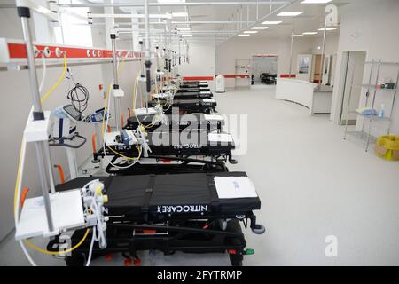 Bucarest, Roumanie - 27 mai 2021 : détails d'une unité d'urgence nouvellement construite (salle d'urgence, urgences) d'un hôpital. Banque D'Images