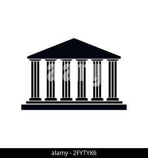 Silhouette noire de l'institution de construction de la banque. Architecture de construction vectorielle, structure de gouvernement classique d'affaires, illustration de maison de finances, icône de banque Illustration de Vecteur