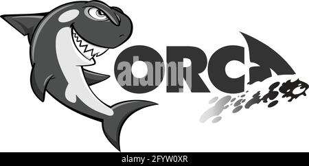 Dessin du personnage de dessin animé de baleine orc avec logo, illustration vectorielle Illustration de Vecteur