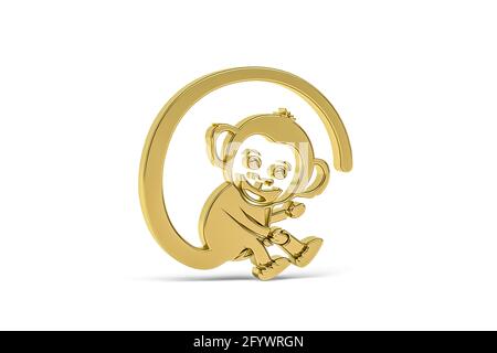 Golden 3d Monkey Icon isolé sur fond blanc - 3d rendu Banque D'Images