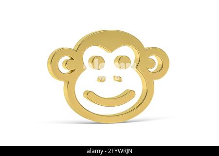 Golden 3d Monkey Icon isolé sur fond blanc - 3d rendu Banque D'Images