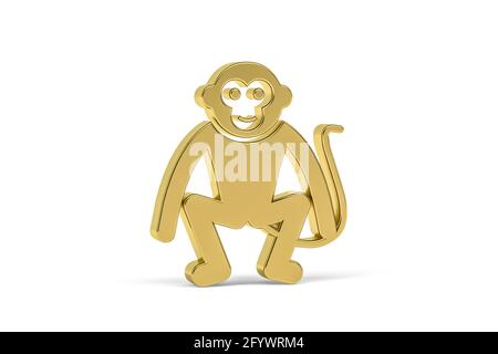 Golden 3d Monkey Icon isolé sur fond blanc - 3d rendu Banque D'Images