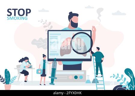 Groupe de pulmonologieist vérifie les poumons du fumeur. Les médecins diagnostiquent des maladies et des gâteries. Vérification du système respiratoire. Concept de pulmonologiey, fluorographi Illustration de Vecteur