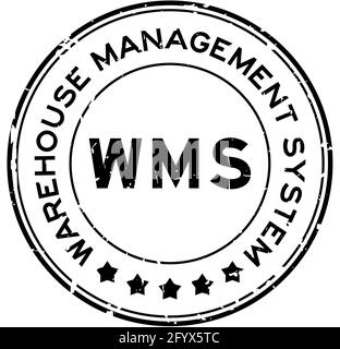 Grunge noir système de gestion d'entrepôt WMS mot rond joint en caoutchouc tampon sur fond blanc Illustration de Vecteur
