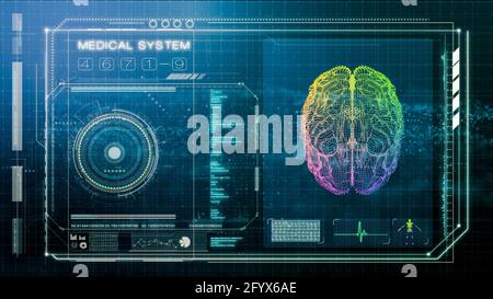 Écran futuriste de l'examen du cerveau humain et de l'examen médical, écran d'illustration de diagnostic médical intelligent, rendu d'illustration 3d Banque D'Images