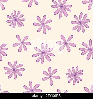 Motif fleuri violet sans couture sur le fond. Textures vectorisées répétées dessinées à la main. Pour le tissu, le papier peint, le scrapbooking, la carte, les invitations ou l'emballage. Illustration de Vecteur