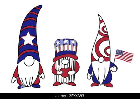 Gnomes patriotiques 4 juillet gnomes, Happy Independence Day, illustration vectorielle Illustration de Vecteur