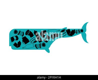 Cachalot et ordures dans l'océan. Concept de pollution des océans et de l'environnement Illustration de Vecteur