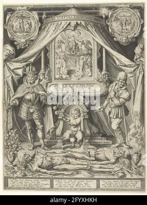 Allégorie sur la mort et la transience de la vie. Dans une tente ronde, il y a des bulles putto à souffler ('gay bulla' - 'man est une bulle' - se tient sur le bord de la niche dans laquelle il est), flanquée d'un empereur et d'un ouvrier de pays. Au-dessus du putto une représentation du dernier jugement. Au-dessus de gauche une cartouche avec une représentation ronde de la chute; en haut à droite une cartouche avec une représentation ronde de la crucifixion. Au premier plan, il y a deux cadavres (l'empereur et le fermier, selon la couronne cassée extrême avant gauche et le rasage en corsé devant le dessus). Sur la gauche en avant Banque D'Images