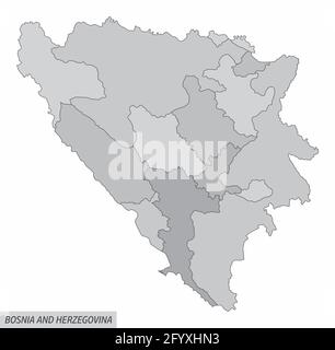 Carte administrative de Bosnie-Herzégovine isolée sur fond blanc Illustration de Vecteur