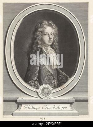 Portrait de Philippe V d'Espagne; Philippe Duc d'Anjou. Portrait du jeune duc Philippe d'Anjou (1683-1746), du 1700 roi Philippe V d'Espagne. Illustré dans un cadre ovale avec arme. Banque D'Images