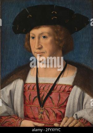 Floris van Egmond (1469-1539), comte de Buren et Leerdam. Portrait de Floris van Egmond, comte de Buren et Leerdam. Buste avec un chapeau noir sur la tête et le signe de commande de la polaire dorée autour du cou. Banque D'Images