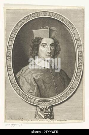 Portrait du cardinal Ferdinando d'Adda; Ferdinandvs l'ABDVA Mediolanensis Eminentis SRE presbyter Cardinalis. Portrait du cardinal Ferdinand d'Abdua dans un cadre ovale avec ses armoiries. Banque D'Images