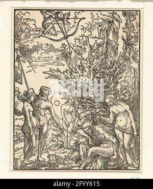 Rêve de Paris. Paris dort et rêve tandis que Mercure donne aux trois déesses Minerva, Vénus et Juno un jugement sur qui est la plus belle femme. Banque D'Images