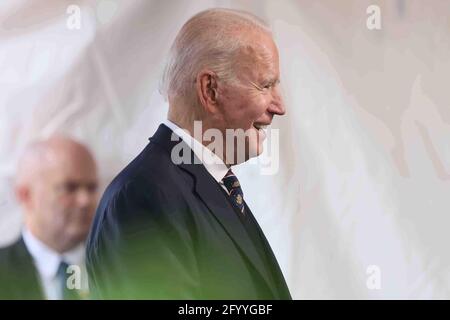 New Castle, DE, États-Unis. 30 mai 2021. Le président des États-Unis, JOE BIDEN, fait des remarques au cours d'un dimanche traditionnel de cérémonie du jour du souvenir. Mai. 30, 2021, au Veterans Memorial Park à New Castle, DE. Credit: Saquan Stimpson/ZUMA Wire/Alay Live News Banque D'Images