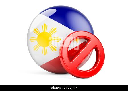 Symbole interdit avec drapeau philippin. Interdiction aux Philippines concept, rendu 3D isolé sur fond blanc Banque D'Images