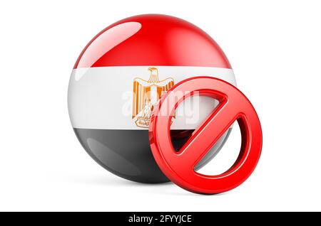 Symbole interdit avec drapeau égyptien. Interdiction en Égypte concept, rendu 3D isolé sur fond blanc Banque D'Images