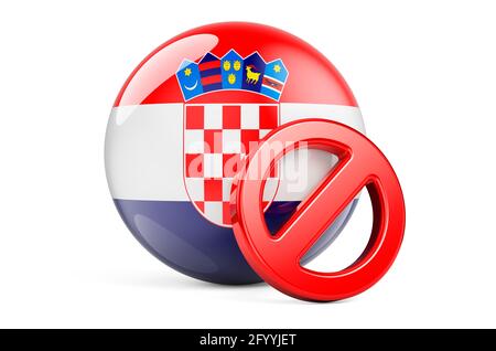 Symbole interdit avec drapeau croate. Interdiction en Croatie concept, rendu 3D isolé sur fond blanc Banque D'Images