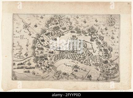 Siège et prise de tombe par Maurits, 1602. Pulvérisation et prise de la ville de grave par l'armée d'État sous le Prince Maurits, du 18 juillet au 20 septembre 1602. Carte de la tombe avec l'omsing par les troupes du prince. En haut à droite la ville rare de grave. Banque D'Images