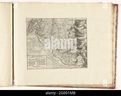 Carte de l'ouest de Markizaat Baden, ca. 1701-1713; Partie occidentale du Marquisat de Bade, située entre fort Louis du Rhin, Stolhoffe, Oberbihl et les montagnes de Swartetwalt; les Principales Forterses et celles Fortes, d'Espagne, de France, d'Italie, la Savoia, D'Allemagne et des Païs-Bas (...) / photos de sites des principales villes fortes et forteresses de Spanjen, Vrankryk, Italien, Savoy, Duytsland et Nederlanden (...). Carte de l'Ouest du Markizaat Baden sur laquelle sont indiqués les lignes des Français et des alliés et différents combats. Fait partie de la série groupée de 49 plaques de Banque D'Images