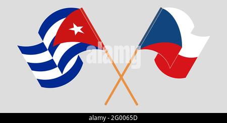 Traversé et agité des drapeaux de Cuba et de la République tchèque. Illustration vectorielle Illustration de Vecteur