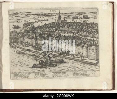 Bonn gagné par Schenck pour Truchsess, 1587; série 10: Événements néerlandais et étrangers, 1587-1612. Bonn gagné par Schenck pour Truchsess, 23 décembre 1587. Épisode de la guerre de Keulse. Avec légende de 16 règles en allemand. Sans numéro. Banque D'Images