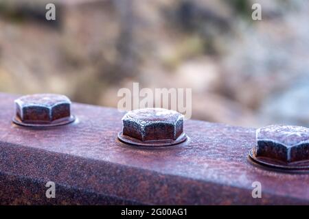 Boulons rouillés sur le pont couvert par Frost dans Zion National Stationnement Banque D'Images