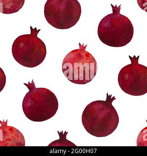 Imprimé aquarelle sans couture avec grenade rouge foncé. Motif avec fruits grenat. Banque D'Images