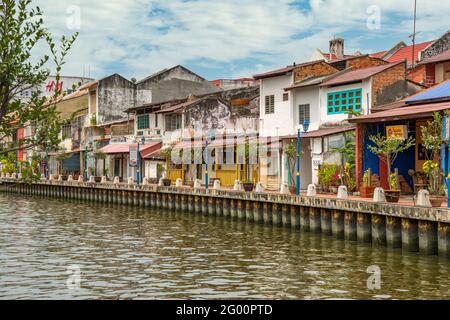 Vieux bâtiments de Riverside, Malacca, Malaisie Banque D'Images