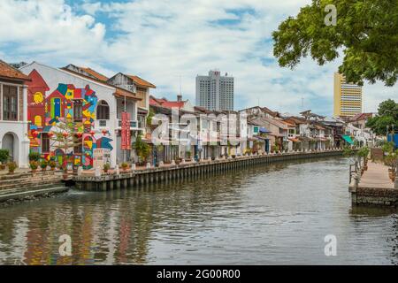 Vieux bâtiments de Riverside, Malacca, Malaisie Banque D'Images