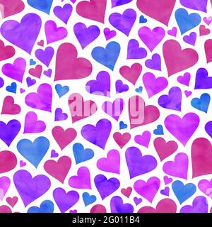 Motif coeur aquarelle multicolore sur fond blanc Banque D'Images
