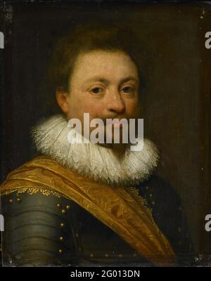 Portrait de William, comte de Nassau-Siegen. Portrait de Willem (1592-1642), comte de Nassau-Siegen. Buste à droite, en armure. Copie à un tableau de Michiel Jansz. Van Mierevelt. Partie de la série de portraits de la maison Honisselaarsdijk. Banque D'Images