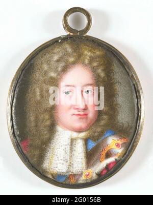 Portrait de Frederick I (1657-1713), roi de Prusse. Portrait de Frederik I (1657-1713), roi de Prusse, probablement suggéré comme Keurvorst van Brandenburg et duc de Prusse. Buste, légèrement à droite. Fait partie de la collection de portraits miniaturen. Banque D'Images