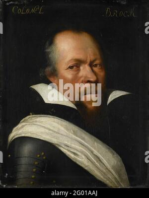 Portrait de Sir William Brog, colonel des Old Scotch Guards. Portrait de Sir William Brog (Gest. 1636). À partir de 1588 colonel aux brigades écossaises dans le service d'État. Buste à droite, en armure. Partie de la série de portraits du Stadshiserel Hof à Leeuwarden. Banque D'Images