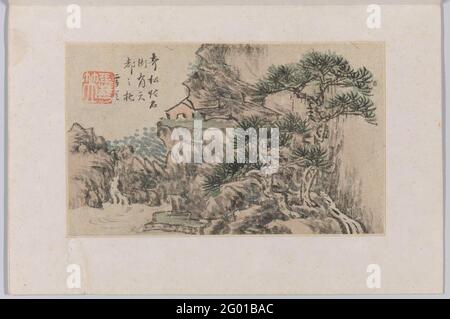 Paysage. Album feuille avec un paysage. Signé par Cheng men, connu comme peintre de porcelaine à Jingdezhen. Banque D'Images