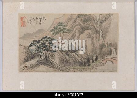 Paysage. Album feuille avec un paysage. Signé par Cheng men, connu comme peintre de porcelaine à Jingdezhen. Banque D'Images