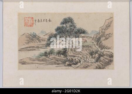 Paysage. Album feuille avec un paysage. Signé par Cheng men, connu comme peintre de porcelaine à Jingdezhen. Banque D'Images