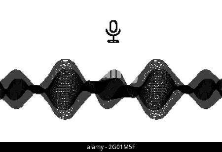 Égaliseur d'onde audio. Illustration de vecteur isolé noir et blanc. Technologie de commande vocale du microphone et égaliseur vocal du son. Illustration de Vecteur