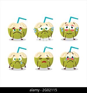 Personnage de dessin animé de boisson de noix de coco verte avec une expression triste. Illustration vectorielle Illustration de Vecteur