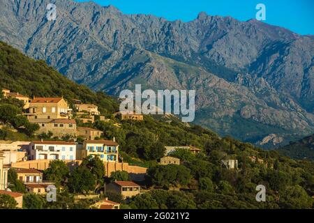 FRANCE. HAUTE-CORSE (2B) BALAGNE. VILLAGE DE LUMIO Banque D'Images