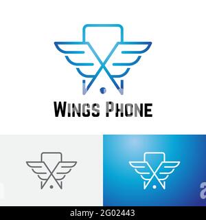 Logo de la ligne de technologie d'application de téléphone mobile Bird Wings Illustration de Vecteur