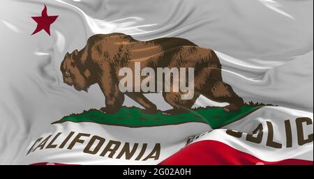 Drapeau de la Californie agitant dans le vent. Concept patriotique de l'état. illustration 3d. Banque D'Images